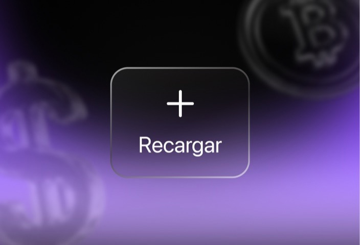Botón «Recargar» entre monedas de dólar y bitcoin