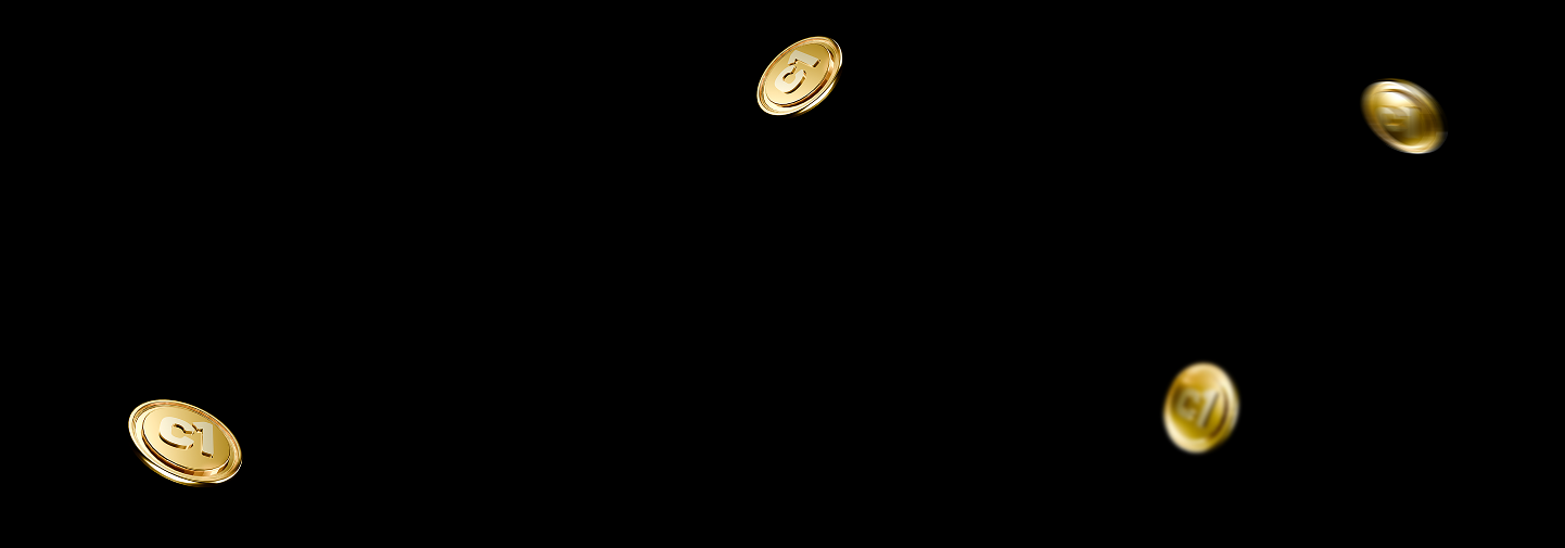 Monedas co1ns doradas flotando sobre fondo negro