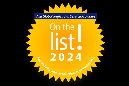 Sello de Visa Global Registry of Service Providers: «On the list! 2024». For details, see www.visa.com/onthelist