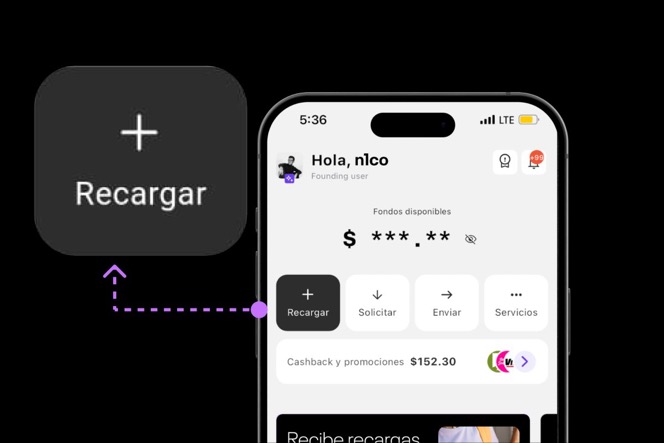 Inicio de la app n1co con el botón Recargar resaltado