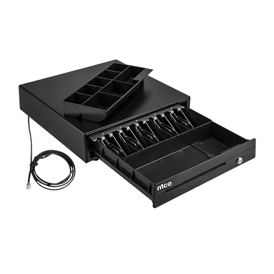 Caja registradora metálica n1coBusiness para punto de venta.