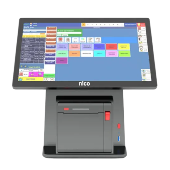 Punto de venta táctil Windows n1coBusiness F2 de doble pantalla con impresora térmica SEIKO