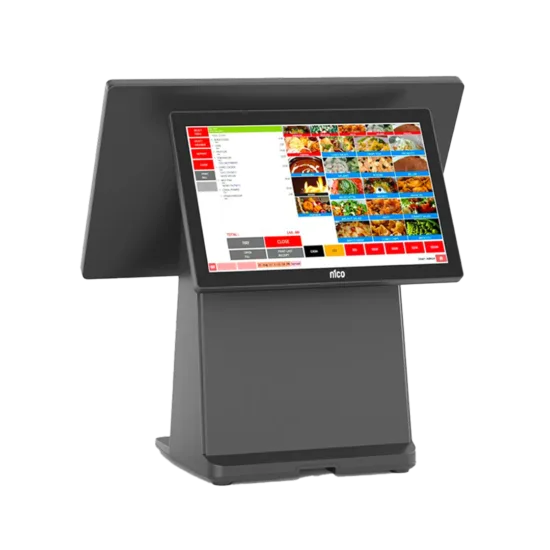 Terminal POS táctil todo en uno n1coBusiness F2A gestionando menú de restaurante